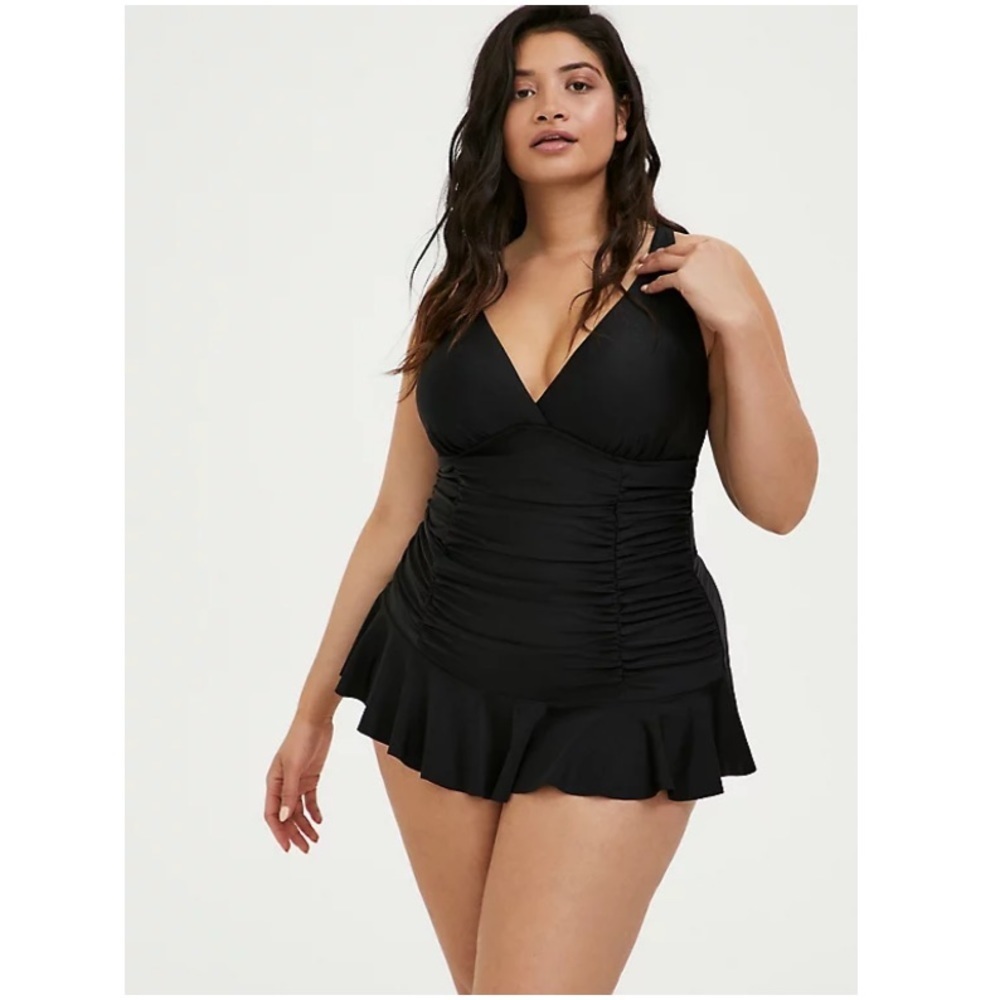 torrid Black Halter Swimdress with Ruffle Skirt